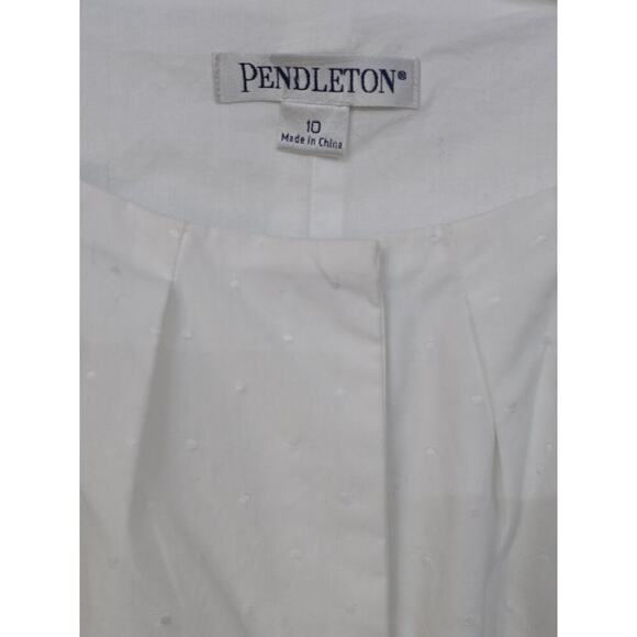 Pendleton White Emb Dot Cotton 3/4 Sleeve Button Down Balloon Hem Blouse Size 10 - Picture 4 of 7